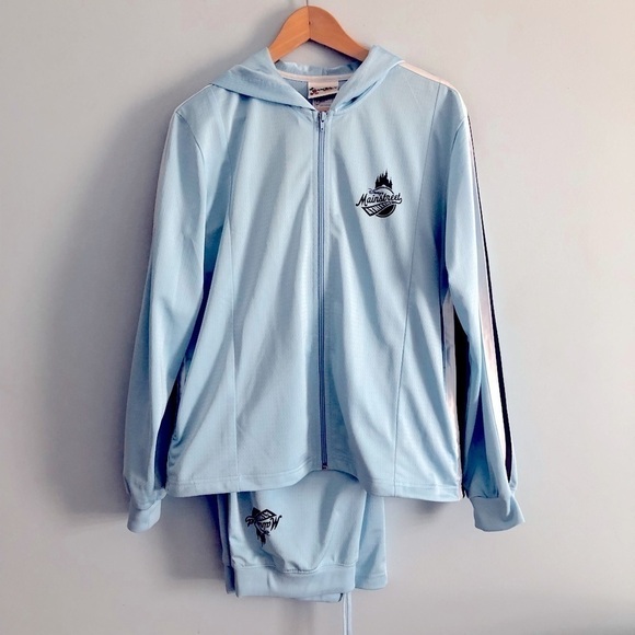 Disney Parks World 2 Piece Main Street Hood Full Zip Track Suit Pale Blue L - Picture 1 of 14